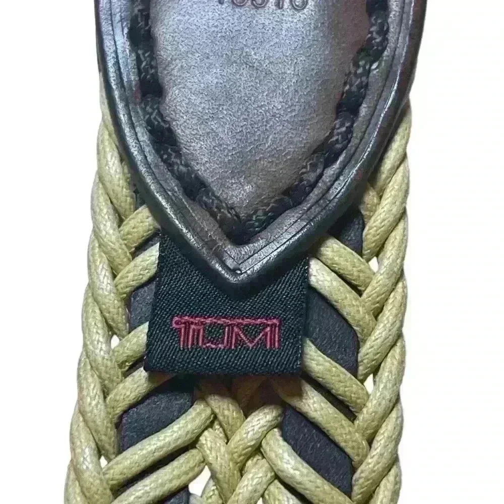 Tumi 35"-39”Belt Woven Cotton Cord Leather Brown Cream Silver Buckle Size 38 - Picture 6 of 10